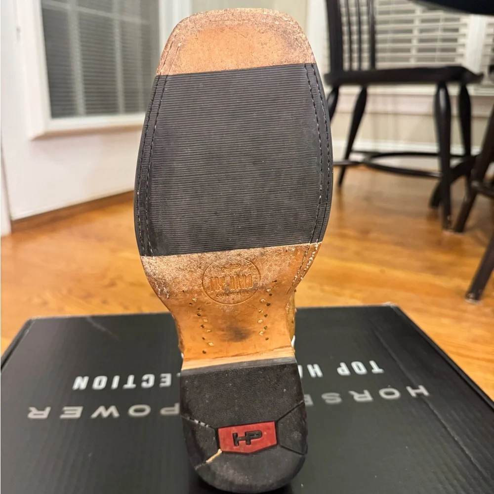 Horsepower Ostrich Men's Western Boots in Tan and Blue. - Picture 4 of 9